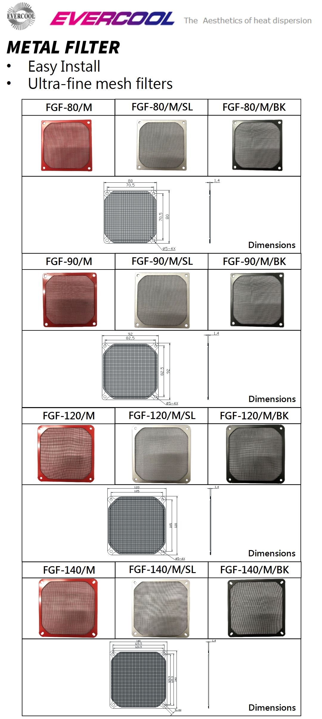 Спецификация и размерная диаграмма металлических пылезащитных фильтров